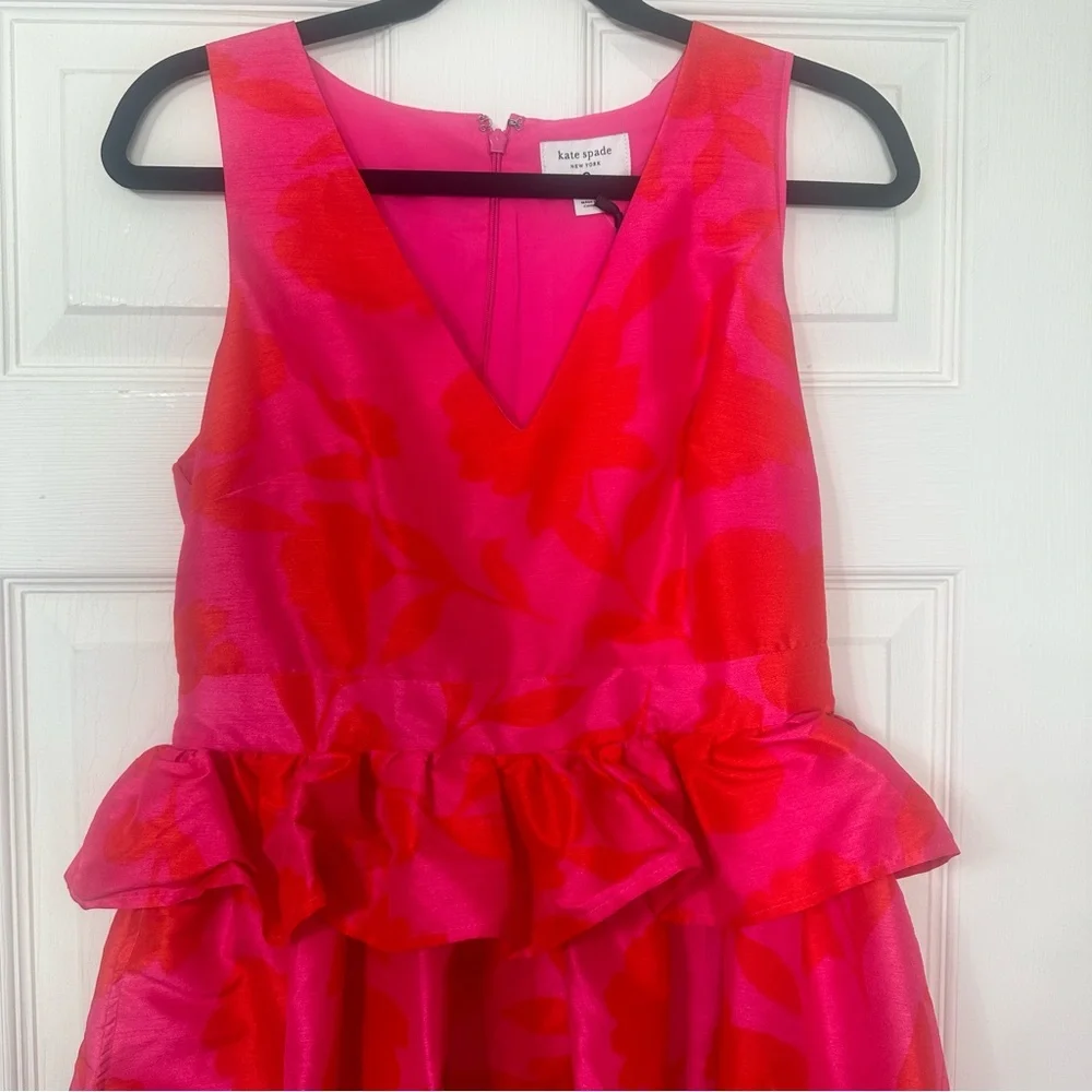 Kate Spade x‎ Target Classic Rose Peplum Midi Dress in Pink and Red Size 6 NWT